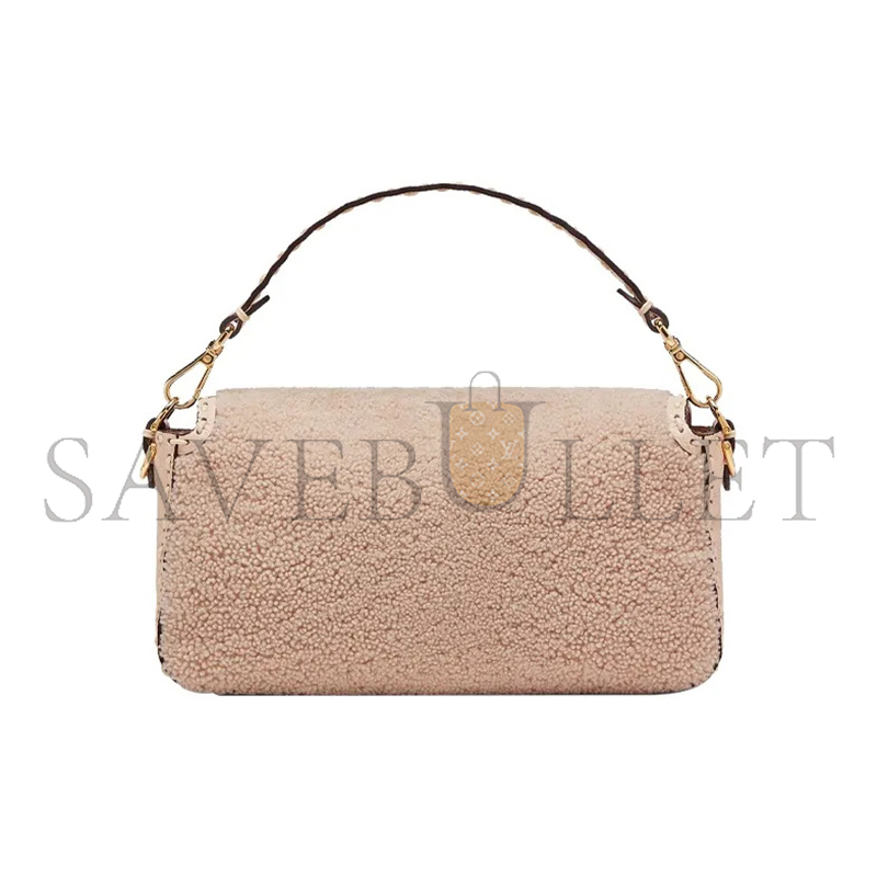 FENDI BAGUETTE NM BAG SHEARLING WITH STITCHED LEATHER MEDIUM PINK 8BR600AH96F1F7N (27*15*6cm)